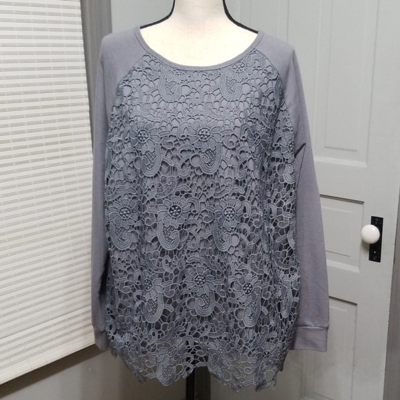 Adrianna Papell Tops - Adrianna Papell Lace Front French Terry Sweatshirt